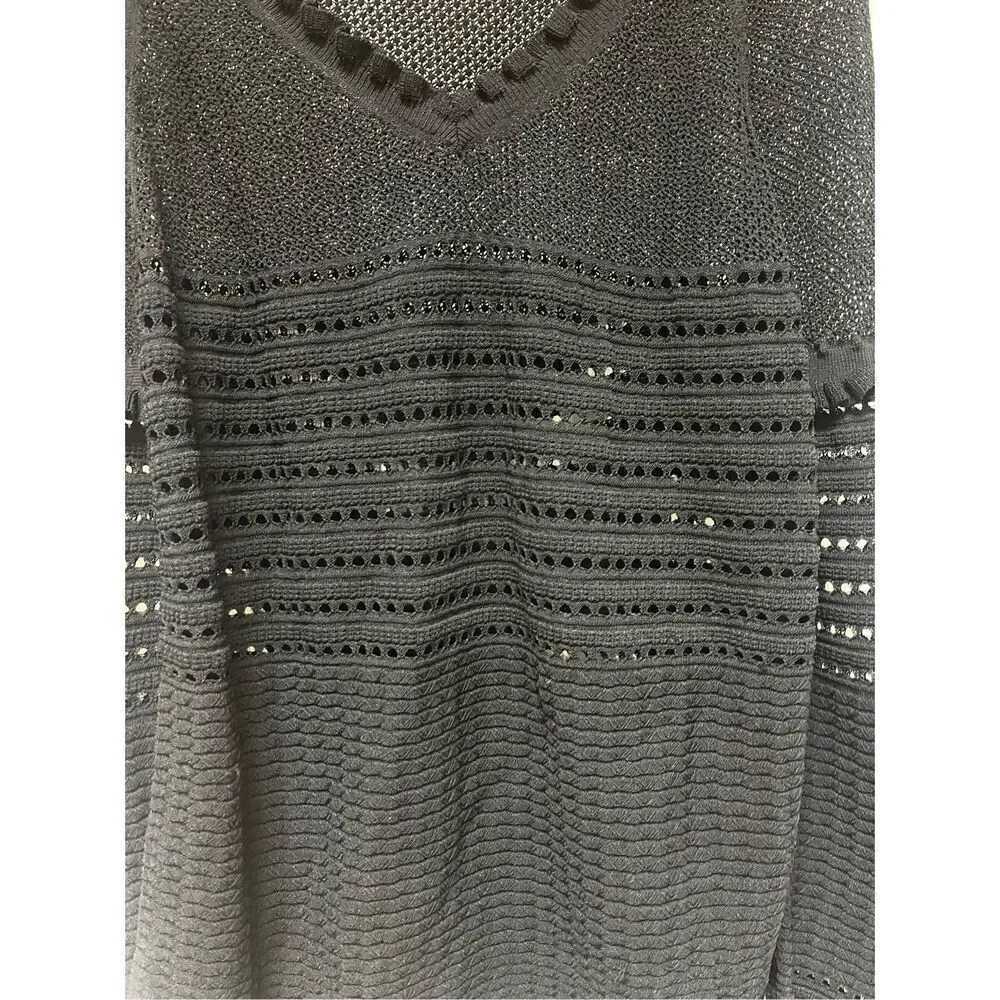 Bebe Black Ruffle Open Knit Romantic Whimsy Goth Sweater sz L NWOT